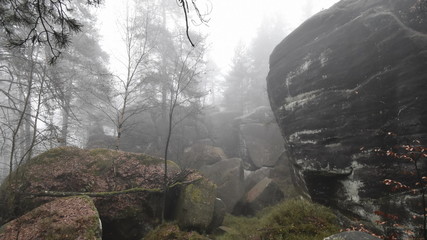 Stone in the Bohemian paradise in winter, Besedicke skaly, Mala skala, Czech republic