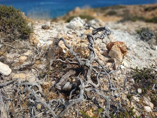 Landscape rock texture at Milos island at Paliochori beach