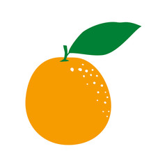 Orange fruit vector illustration.  Flat illustration of orange with leaf.