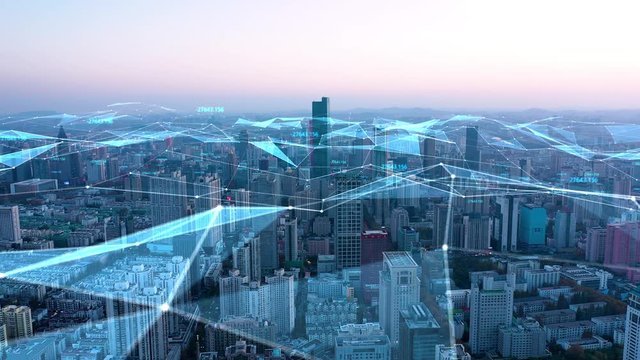 smart Connected city skyline. Futuristic network concept, city Technology.