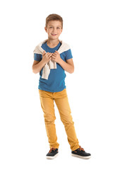 Fototapeta premium Cute fashionable boy on white background