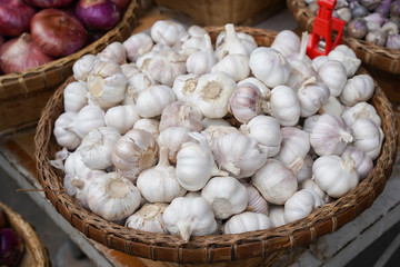 Obraz na płótnie Canvas Whole seed of garlic sell in fresh market in South East Asia country.