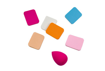 Isolated  colorful cosmetic rectangular sponges on a white background. Beauty blenders for make-up.
