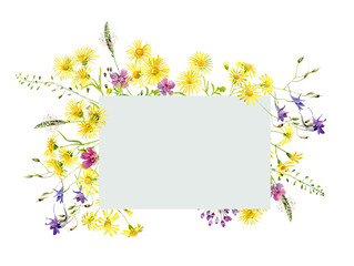 Bouquet of watercolor multi-colored wild flowers