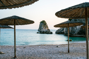 umbrellas on the beach,  parga, greece