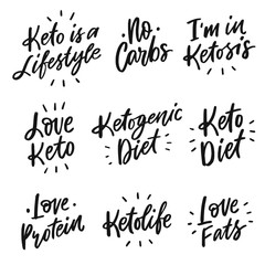 Set of keto diet hand drawn lettering words for overlay, print. Typographic sign diets for packaging, menu. Описание (на английском языке)107