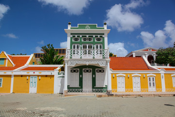 Colorful building facades of Oranjestad Aruba