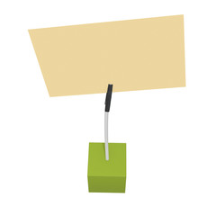 Message holder. Card holder with clip and note on cube base. 3d render isolated on white background.