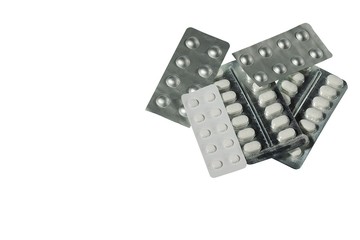 Close up view of medicine packaging isolated. Health concept. 