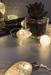 Desk with Christmas lights