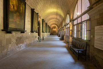 Historical Passageways Inside the San Agustin Church, Museum and Monastery With Old Artwork and A Vanishing Point in Stone Walls, Intramuros, Manila, Philippines