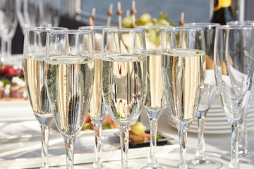 A luxurious covered table for the holiday in an expensive restaurant.	