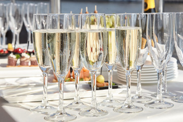 A luxurious covered table for the holiday in an expensive restaurant.	