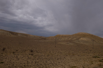 Train ride in Kazakhstan - from Astana to Mangistau. View from the train window. Sunrises, sunsets, deserts