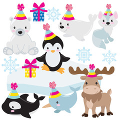 Cute baby arctic animals vector cartoon illustration