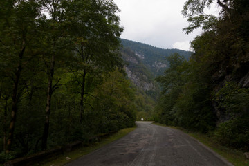 Abkhazia. Jeep trip to the mountains. The Gega waterfall, lake Riza