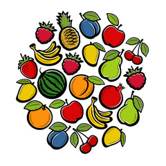 Fruit background. Collection of fruits. Vector