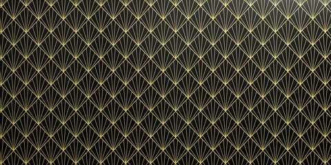Geometric Wallpaper pattern in black and yellow color. Seamless background, shiny texture. 3d illustration