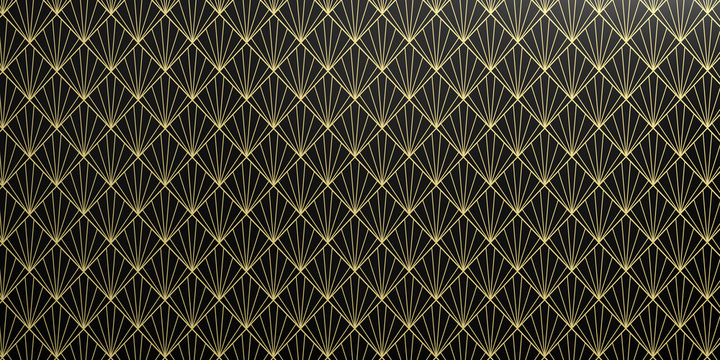 Geometric Wallpaper pattern in black and yellow color. Seamless background, shiny texture. 3d illustration