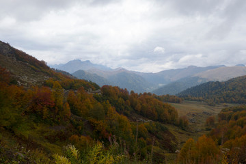 Abkhazia. Jeep trip to the mountains. The Gega waterfall, lake Riza