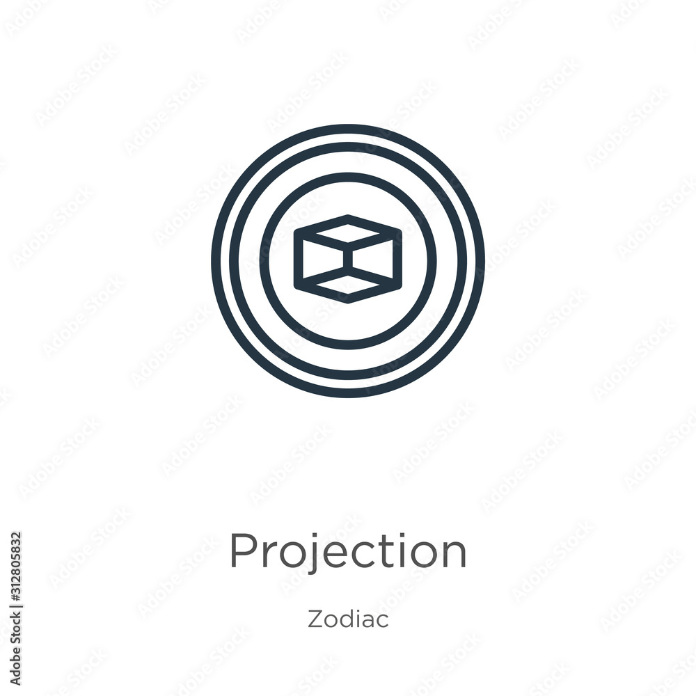 Poster projection icon. thin linear projection outline icon isolated on white background from zodiac collec