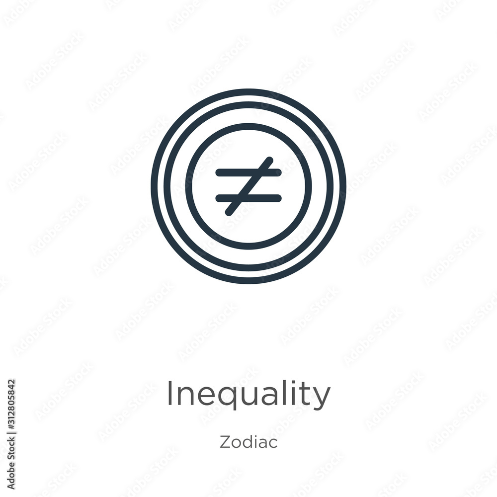 Poster inequality icon. thin linear inequality outline icon isolated on white background from zodiac collec