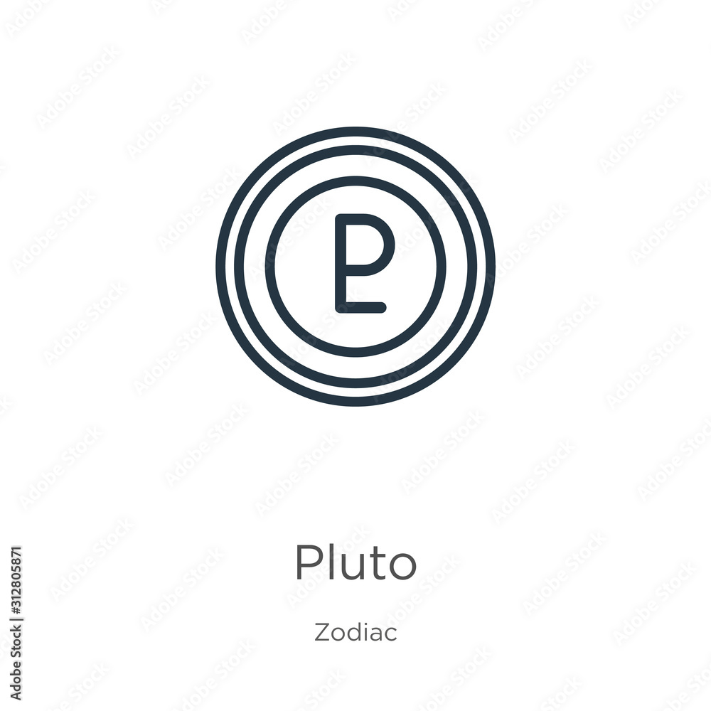 Poster pluto icon. thin linear pluto outline icon isolated on white background from zodiac collection. line