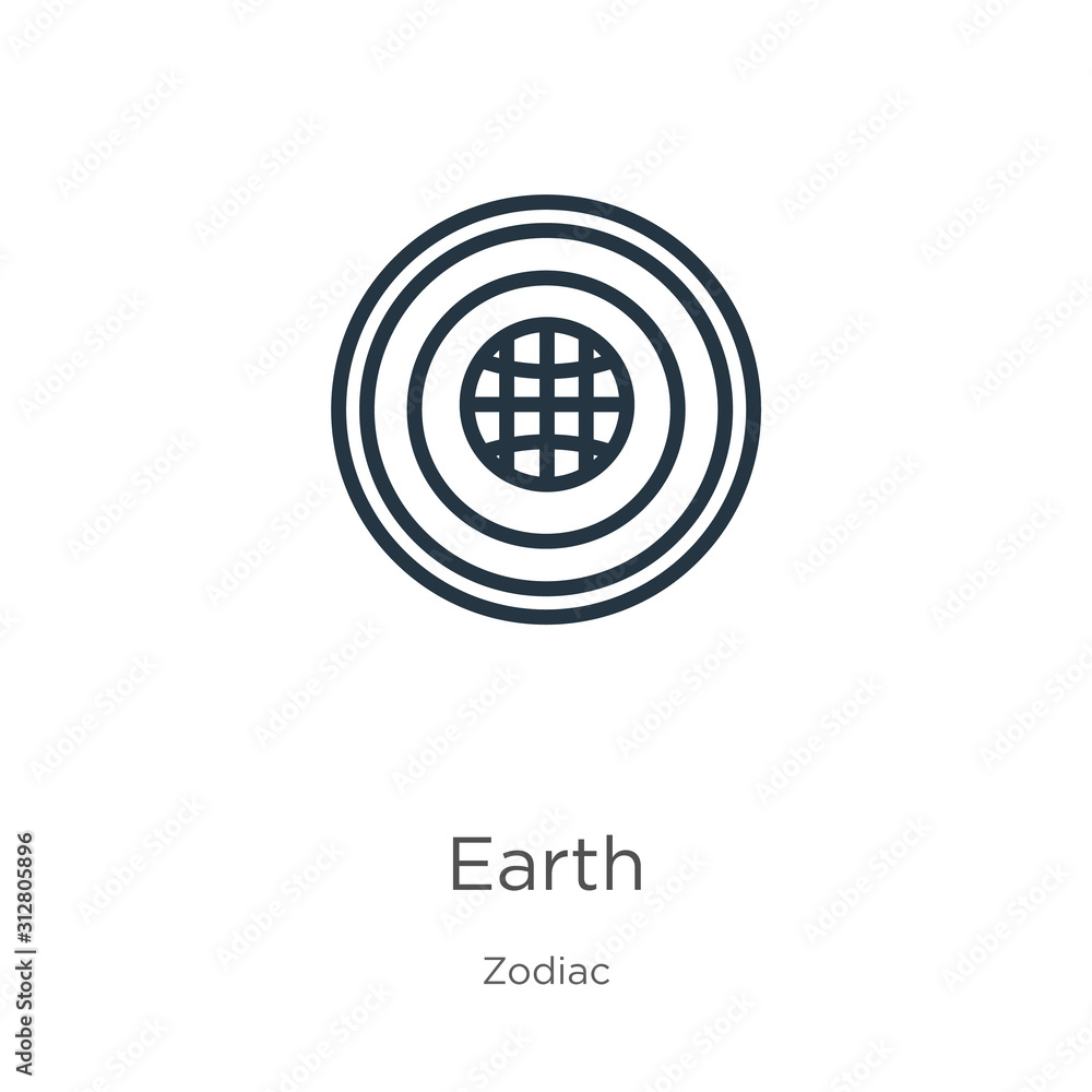 Poster earth icon. thin linear earth outline icon isolated on white background from zodiac collection. line