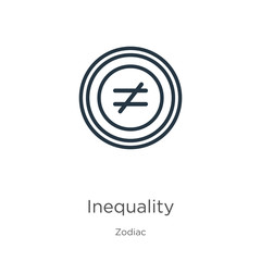 Inequality icon. Thin linear inequality outline icon isolated on white background from zodiac collection. Line vector sign, symbol for web and mobile