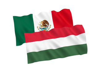 Flags of Hungary and Mexico on a white background