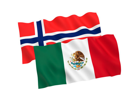 Flags of Norway and Mexico on a white background