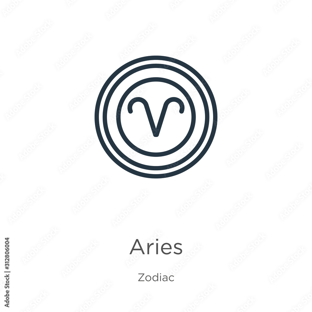 Poster aries icon. thin linear aries outline icon isolated on white background from zodiac collection. line