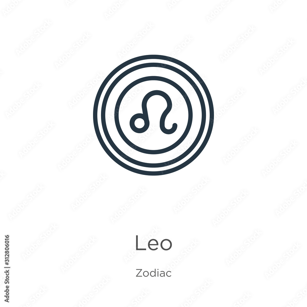 Poster leo icon. thin linear leo outline icon isolated on white background from zodiac collection. line vec