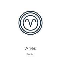 Aries icon. Thin linear aries outline icon isolated on white background from zodiac collection. Line vector sign, symbol for web and mobile