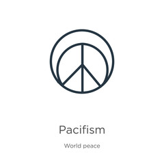 Pacifism icon. Thin linear pacifism outline icon isolated on white background from world peace collection. Line vector sign, symbol for web and mobile