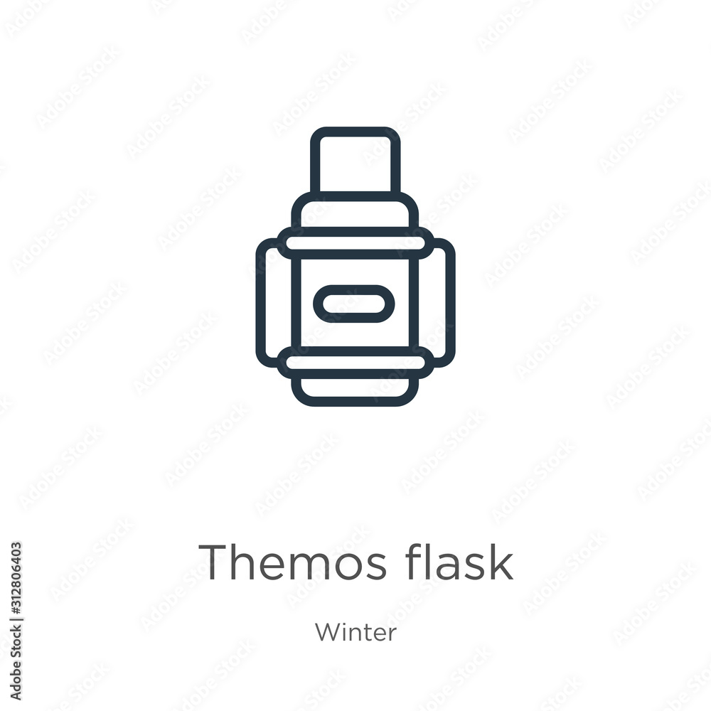 Poster themos flask icon. thin linear themos flask outline icon isolated on white background from winter co