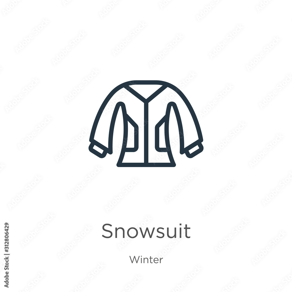 Poster snowsuit icon. thin linear snowsuit outline icon isolated on white background from winter collection