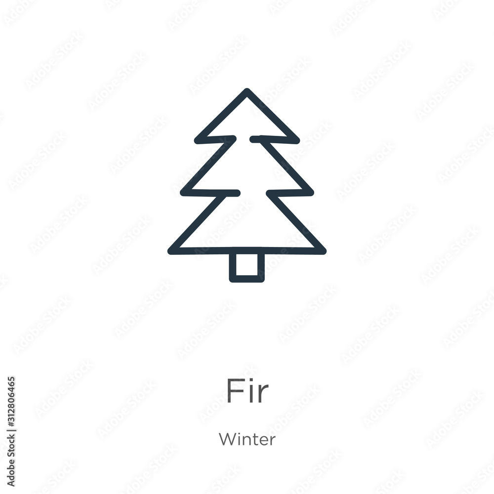 Poster fir icon. thin linear fir outline icon isolated on white background from winter collection. line vec