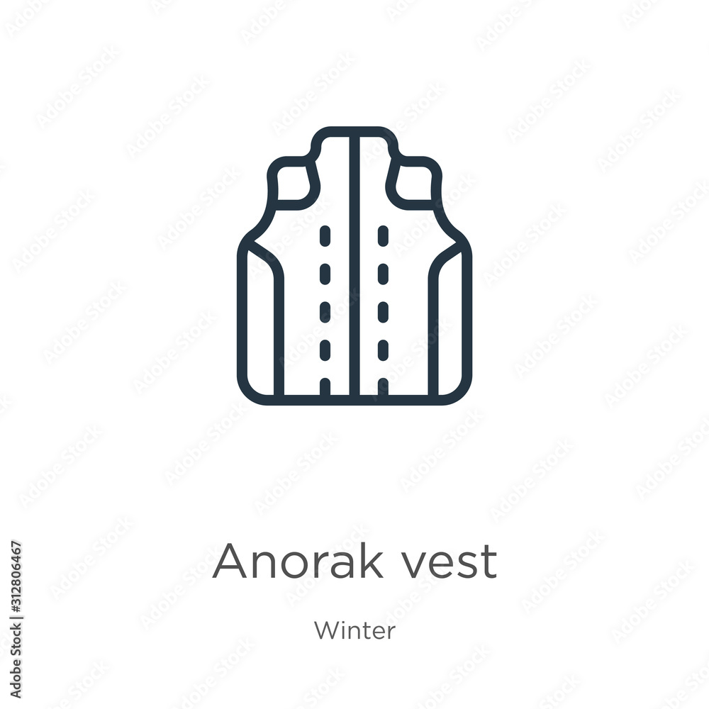 Poster anorak vest icon. thin linear anorak vest outline icon isolated on white background from winter coll