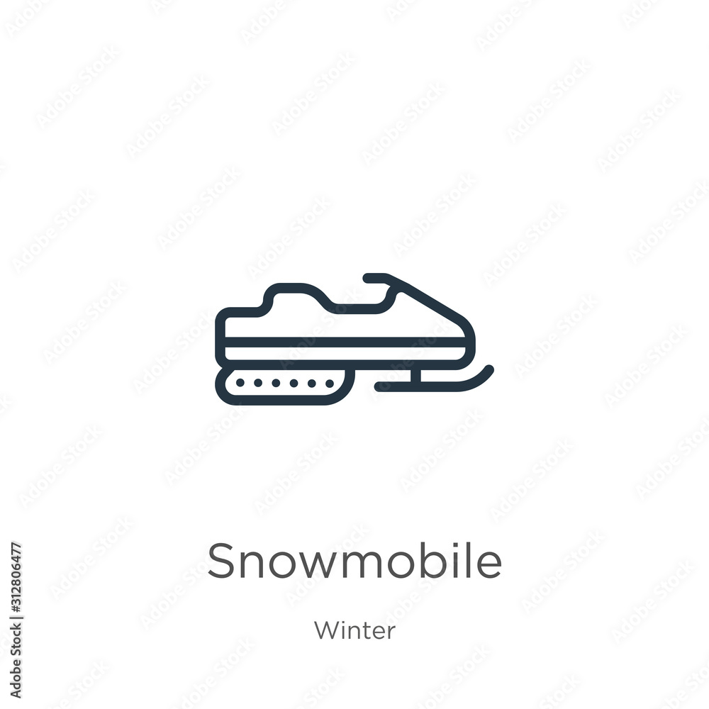 Poster snowmobile icon. thin linear snowmobile outline icon isolated on white background from winter collec
