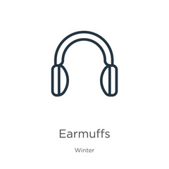 Earmuffs icon. Thin linear earmuffs outline icon isolated on white background from winter collection. Line vector sign, symbol for web and mobile