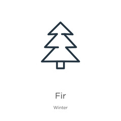Fir icon. Thin linear fir outline icon isolated on white background from winter collection. Line vector sign, symbol for web and mobile