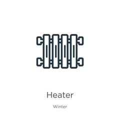 Heater icon. Thin linear heater outline icon isolated on white background from winter collection. Line vector sign, symbol for web and mobile
