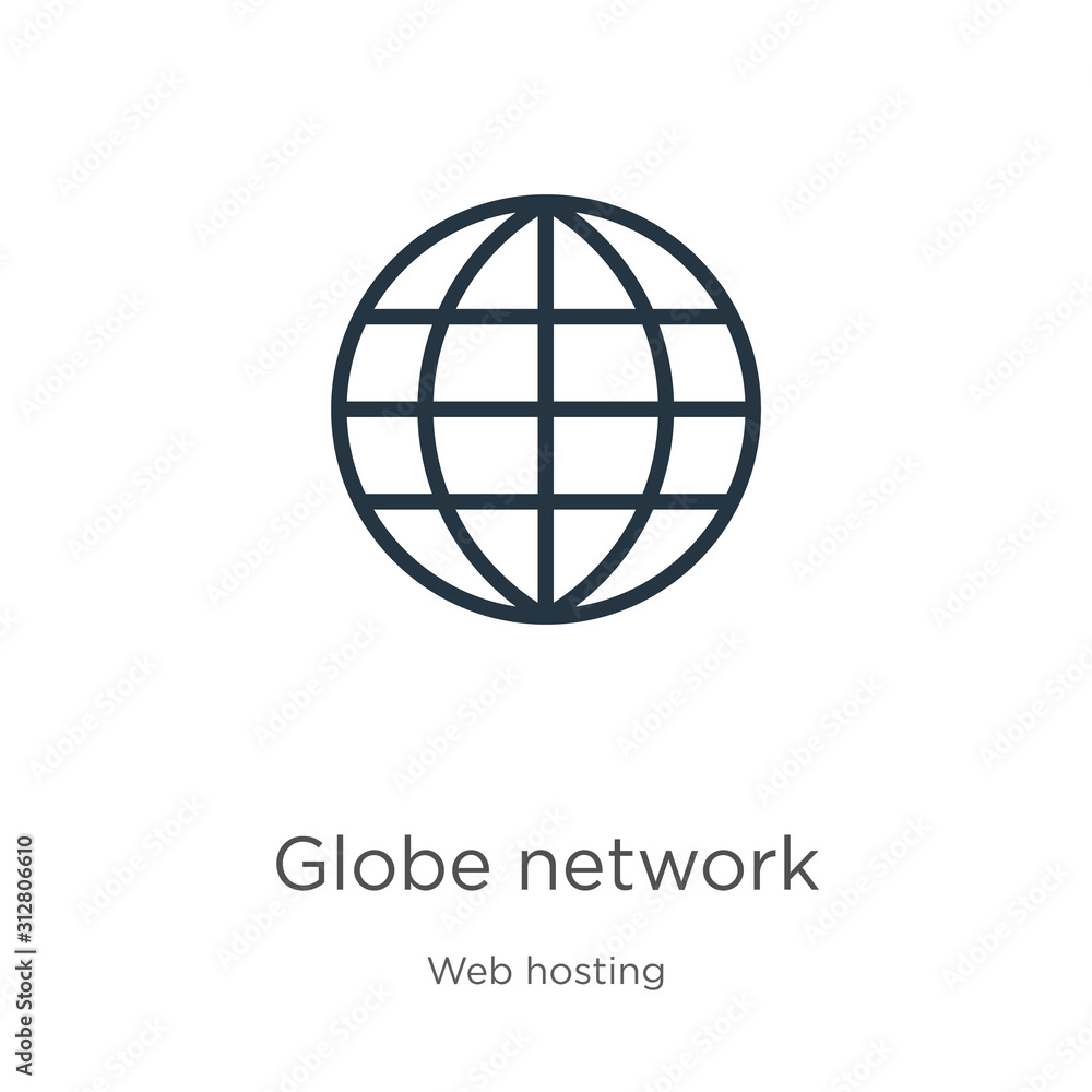 Aufkleber globe network icon. thin linear globe network outline icon isolated on white background from web hos
