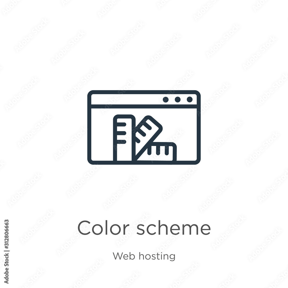 Poster color scheme icon. thin linear color scheme outline icon isolated on white background from web hosti