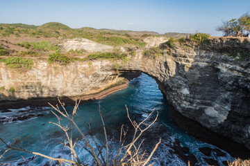 Broken Beach Natural Arc Carved By Turquoise Ocean Water on Nusa Penida, In Bali, Indonesia