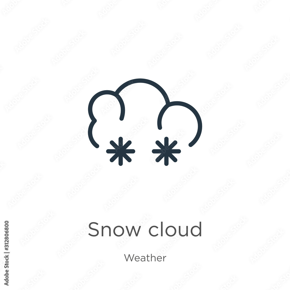 Poster snow cloud icon. thin linear snow cloud outline icon isolated on white background from weather colle