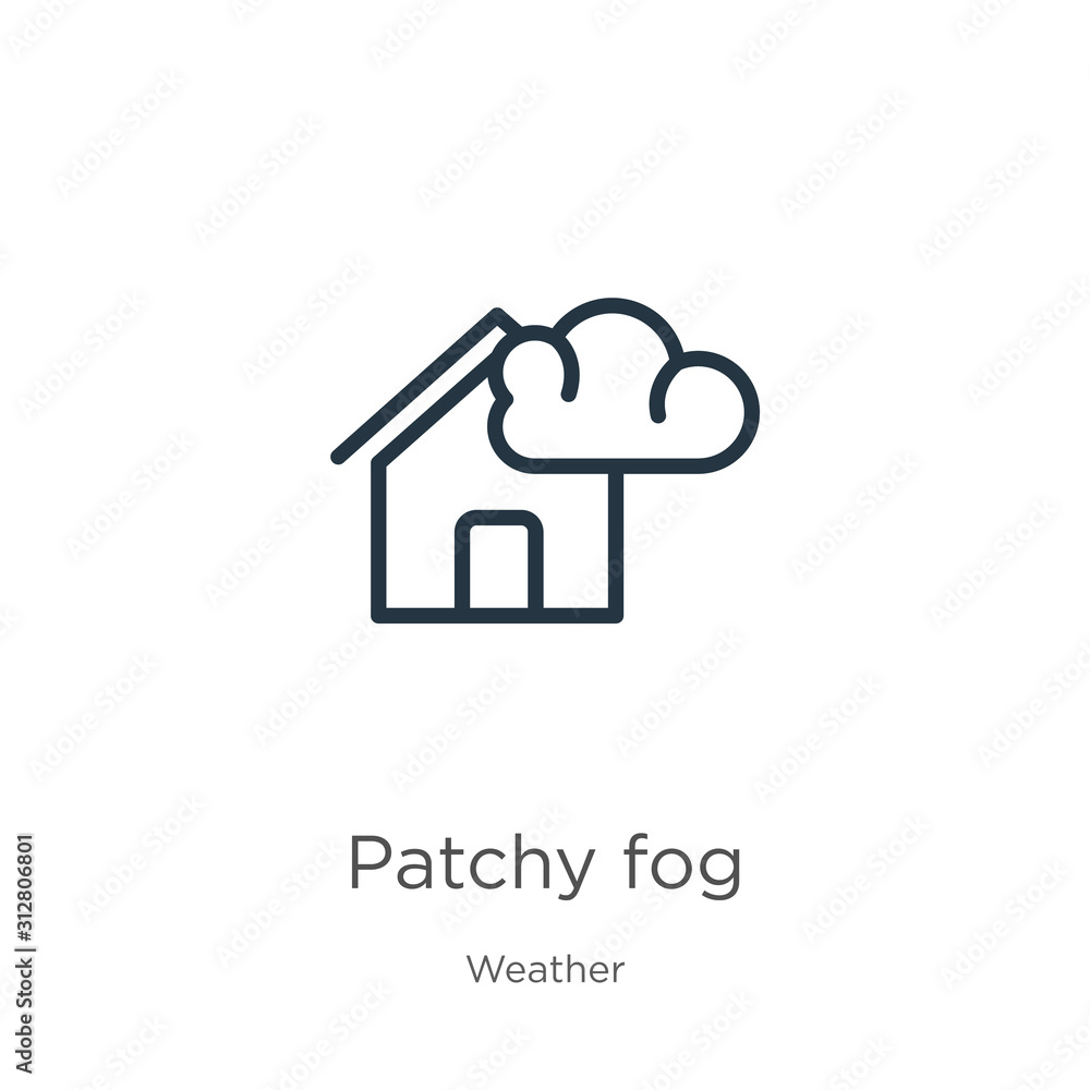 Poster patchy fog icon. thin linear patchy fog outline icon isolated on white background from weather colle