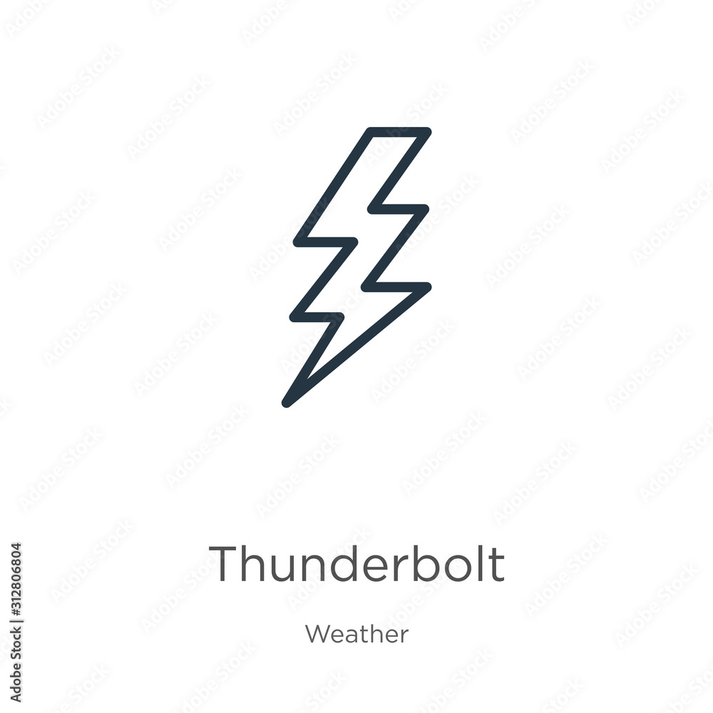 Poster thunderbolt icon. thin linear thunderbolt outline icon isolated on white background from weather col