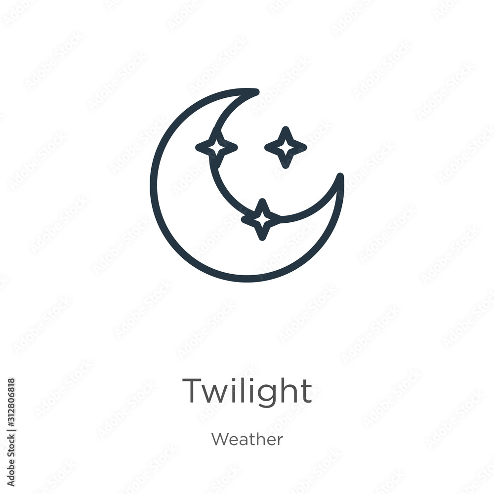 Poster twilight icon. thin linear twilight outline icon isolated on white background from weather collectio